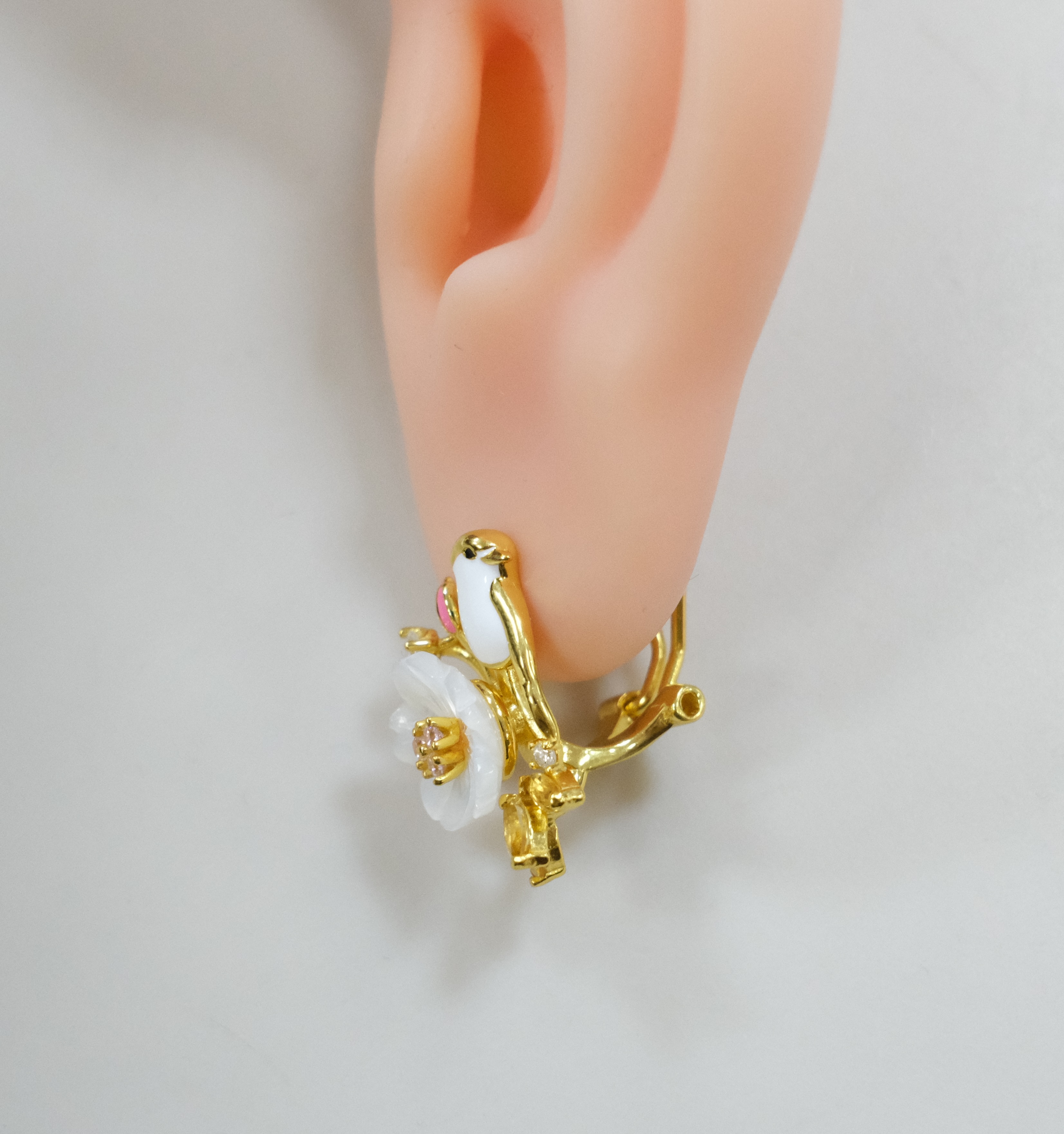 Серебряные серьги с перламутром "Птички"